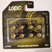 All same size 10mm Series 2 LODC wheels 5 spoke light Chrome rim with Gold insert S2-4/7