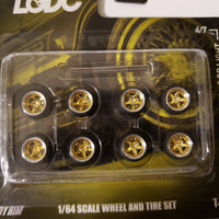 All same size 10mm Series 2 LODC wheels 5 spoke light Chrome rim with Gold insert S2-4/7